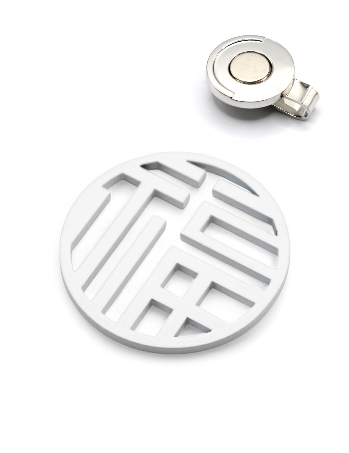 

Golf Marker Marker that Brings Good Product LUCK Concentration Gift the Face Steel 40mm White to Hat Project [Metal Luck] Name #GOOD #Improves