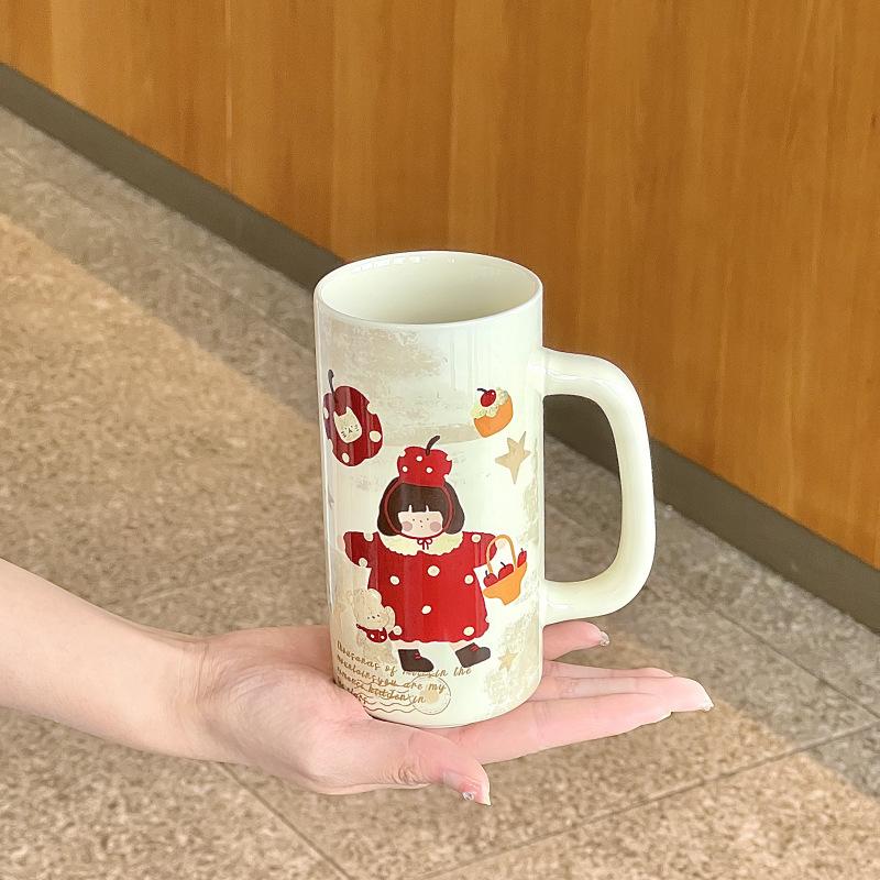 Retro Style Family of Four Boys and Girls Ceramic Mug Couple Large Capacity Coffee Cup Girl Birthday Gift