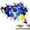 New 1Pc 3D Stereo Broken Wall Space Planet Wall Sticker Bedroom Living Room Ceiling Decoration Paste