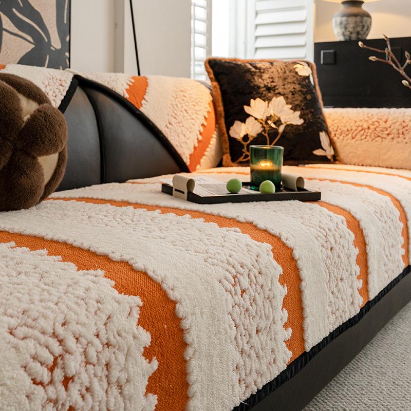Shu Cotton Velvet Sofa Cushion Autumn And Winter Non-Slip And Dirt-Resistant Seat Cushion Cross-Border  Thickened Plush Leather Sofa Cover Cover Cloth