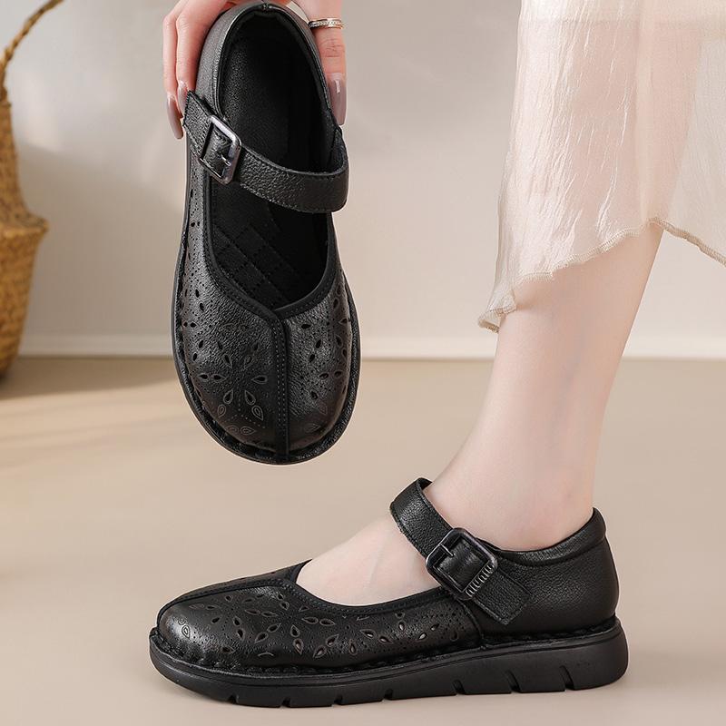Fashion New natural leather sandals women's hollow out flats shoes woman luxury mary jane sandal female strap loafer lady shallow flats
