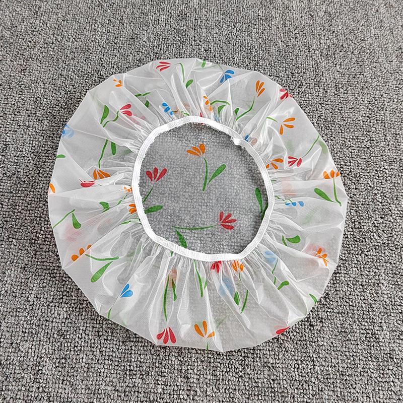 Waterproof Shower Cap for Women - Cute Floral Long Hair Cover, Reusable PE Single-Layer
