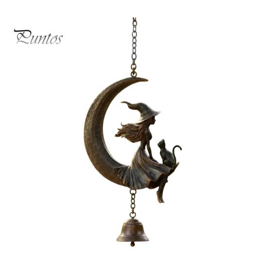 Ornamenti da Giardino a Forma di Luna Crescente Campanella a Vento da Strega, Gotico con Gatto Nero Campanella da Appendere, Decorazione Spirituale per Donne Portico Patio Balcone Mistico