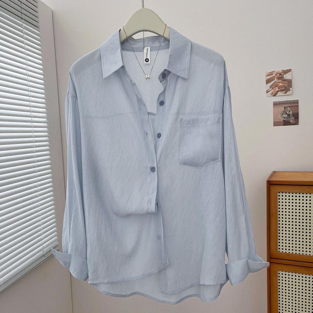 New Korean Simple and Breathable Design Slightly Transparent Shirt, Light and Loose Casual Lazy Style Shirt In Summer