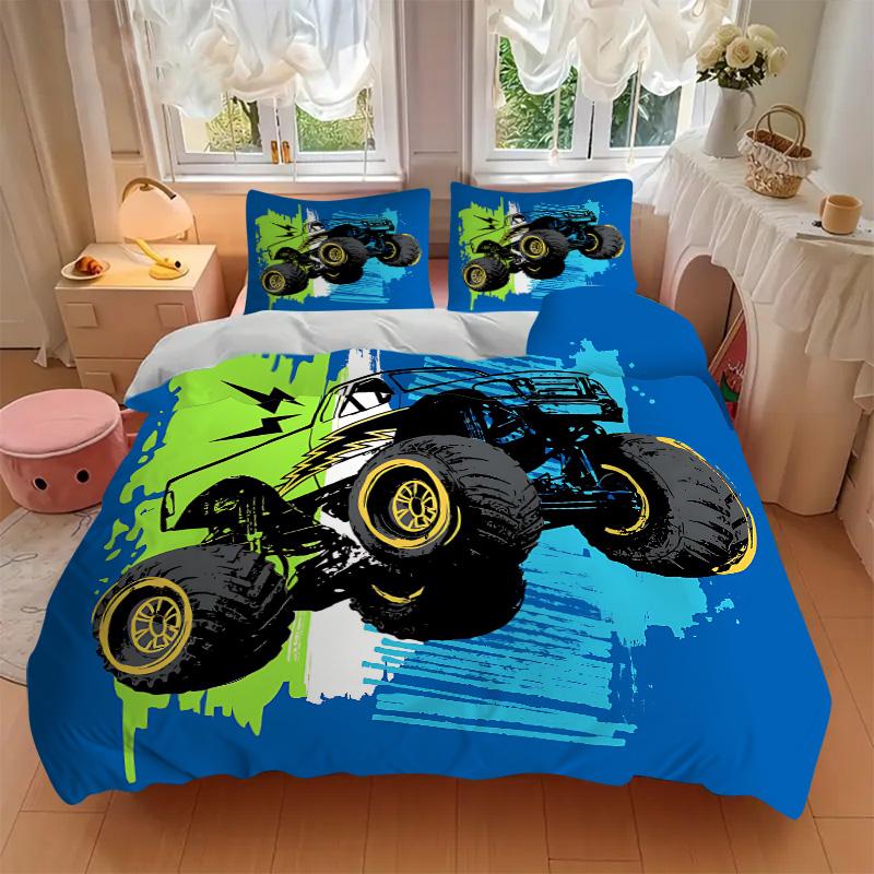 Monster Truck Adventure Print 3Pcs Bedding Setduvet Cover With 2 Bedropillowcase Home Birthday Gift
