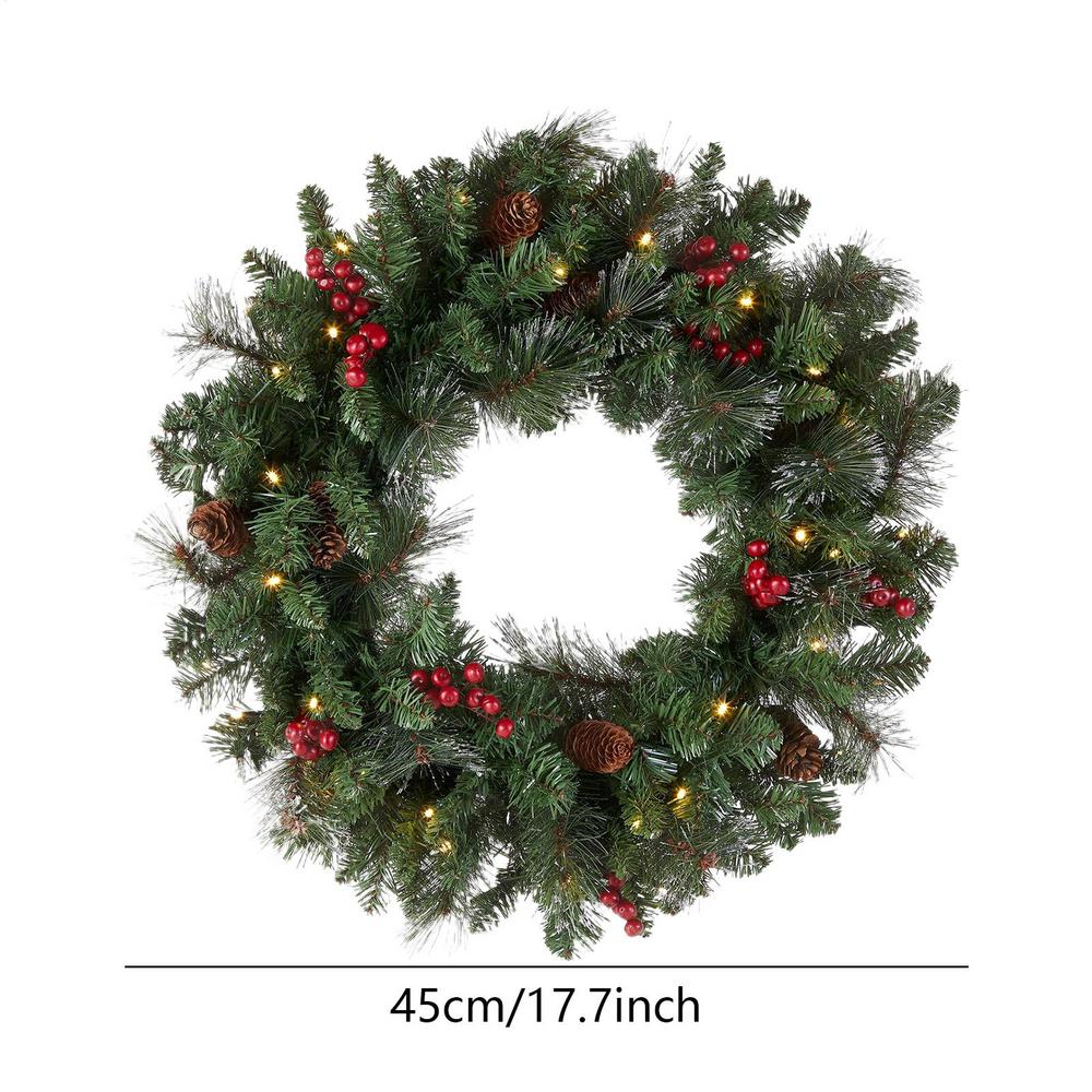 

Artificial Christmas Wreath 18 Inch Garland With Hook Pine Cone Berry Outdoor Christmas Wreath With Lights For Home Decoration зелений