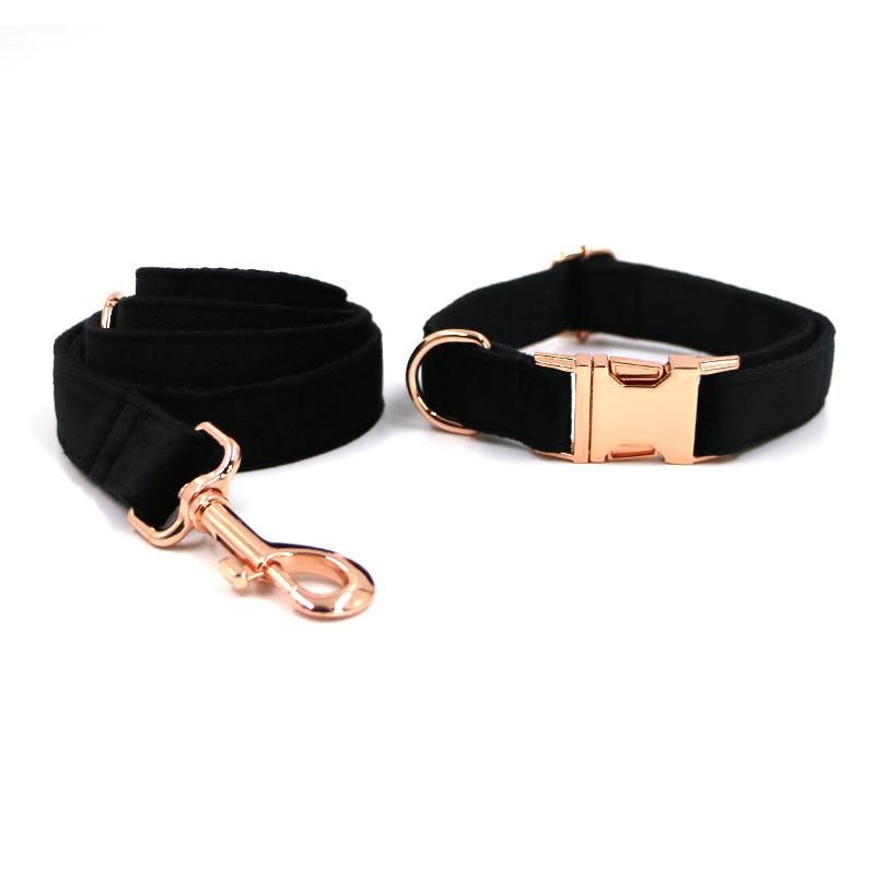 Pet Collar & Leash Set: Rose Gold Dog Collar & Autumn-Winter Warm Rope Leash.