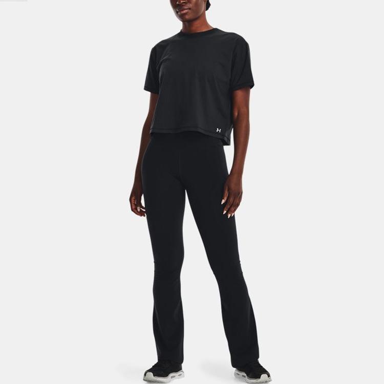 Under Armour Solid Color Round Neck Short Sleeve T-Shirt Women Tops Black 1376339-001