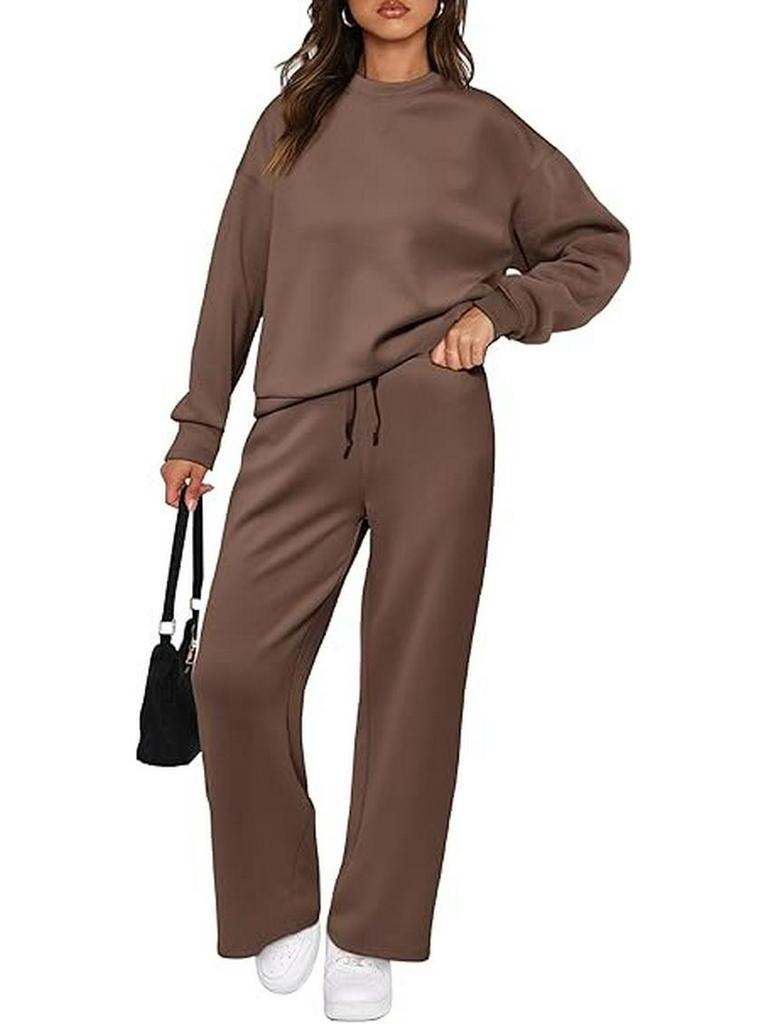 2024 Euro-American Knit Women's Two-Piece: Long-Sleeve Top & Wide-Leg Pocket Trousers