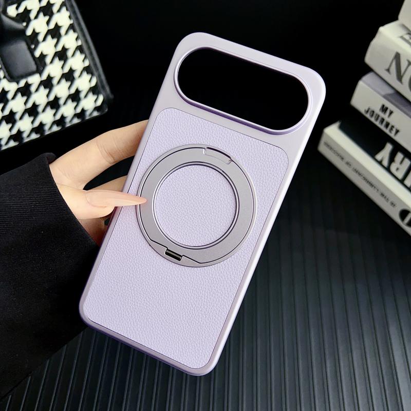 For Honor 500 Honor 500 Pro Case Litchi Grain Leather Strong Suction Metal Kickstand 360° Rotatable Spray Coating Hybrid Cover