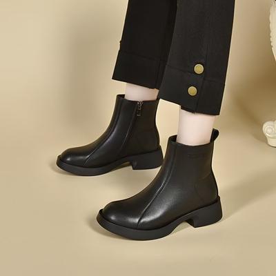Martin Stiefel Damen neue einfache flache kurze Stiefel Rindsleder runde Spitze Damen Freizeit Lederstiefel Baumwollstiefel
