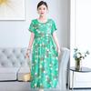 Plus Size Floral Cotton-Silk Dress for Women - Summer Fashion, Elegant Long Swing Dress