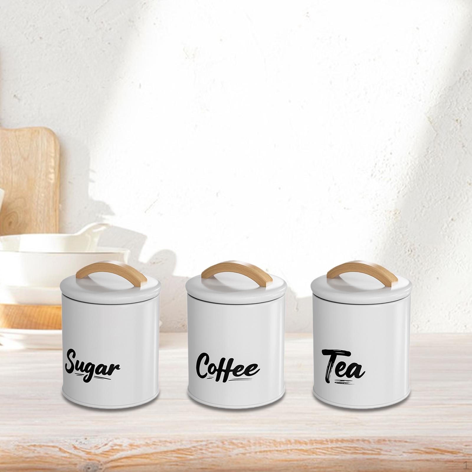 3 Pieces Coffee Bean Tea Sugar Containers Kitchen Decor, Portable Multifunctional Durability, nero