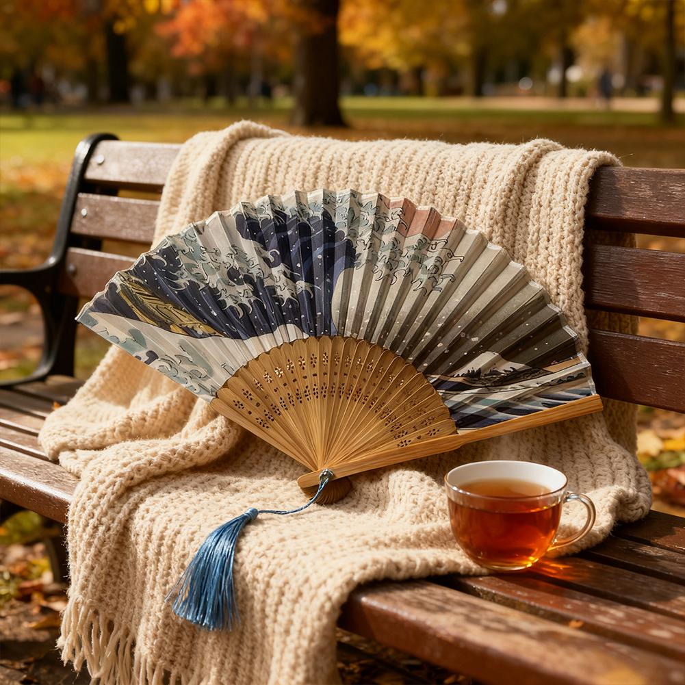 Folding Fan Handmade Decorative Kanagawa Wave Foldable Fan Handheld Vintage Hand Fans For Women Portable Folding