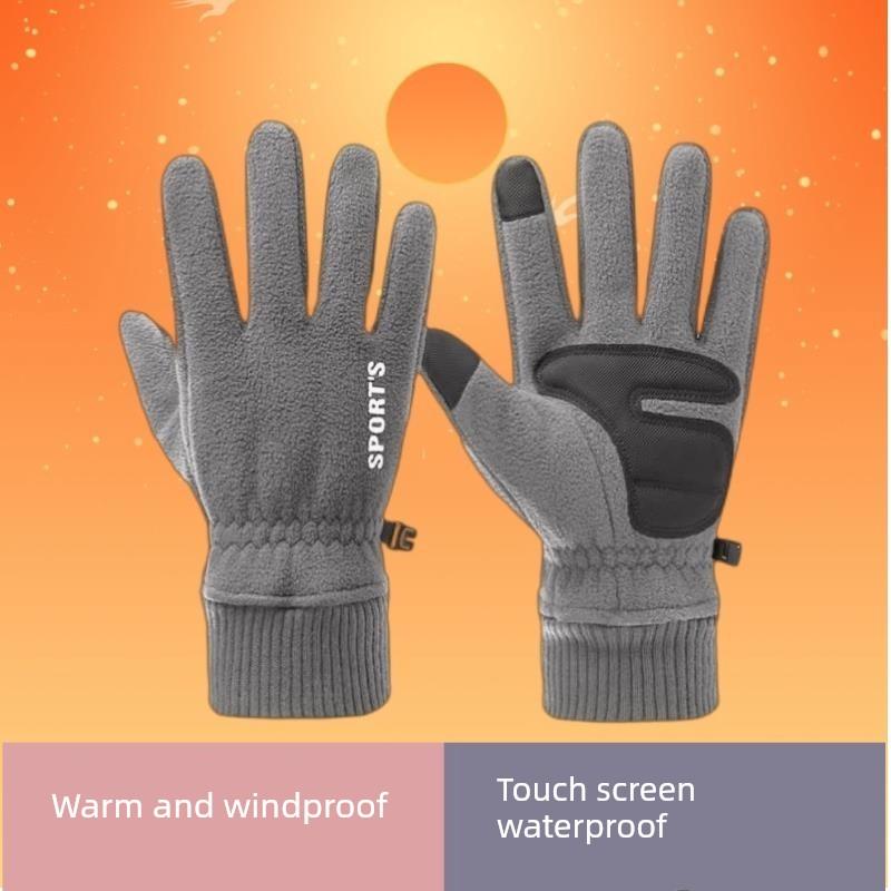 Polar Fleece Gloves, Non-Slip, Thickened, Fleece-Lined, Warm, for Cycling, Winter Driving, Cold-Proof, Windproof, Waterproof, Touch Screen