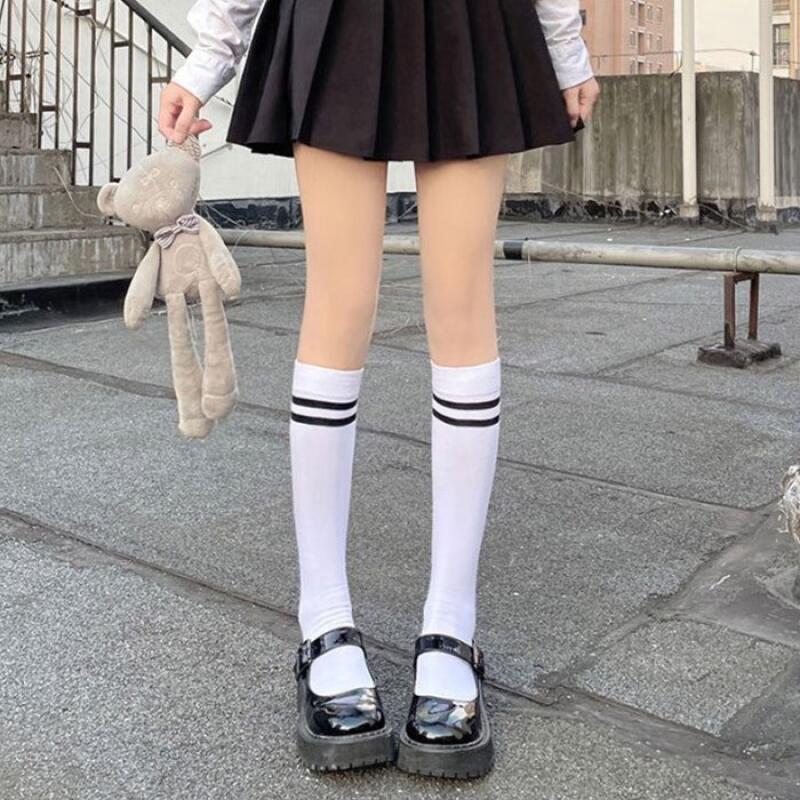 

Women s Student Striped Solid Long Socks gray