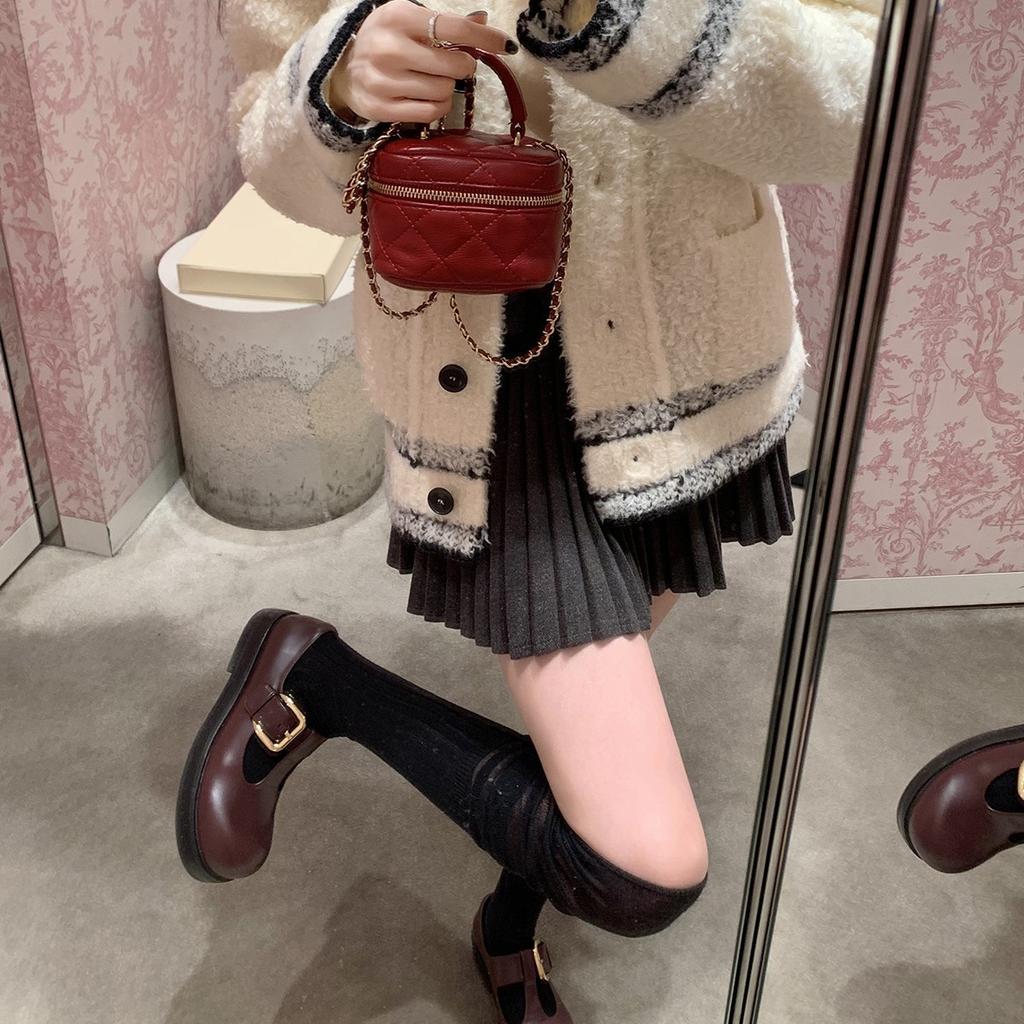 Cowhide version of grape mother same leather big head niche platform Mary Jane shoes women's retro versatile small leather shoes single shoes