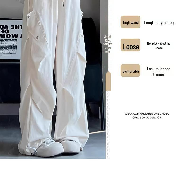 Women's XS Off-White Quick-Dry High-Waisted Wide-Leg Cargo Pants - Petite, Summer 8-Point Style