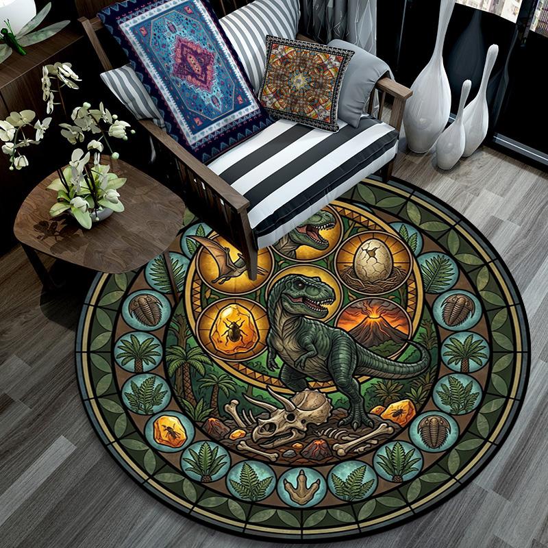 Prehistoric Glass Round Area Rug Under Office Chairs Bedroom Living Room Home Decor