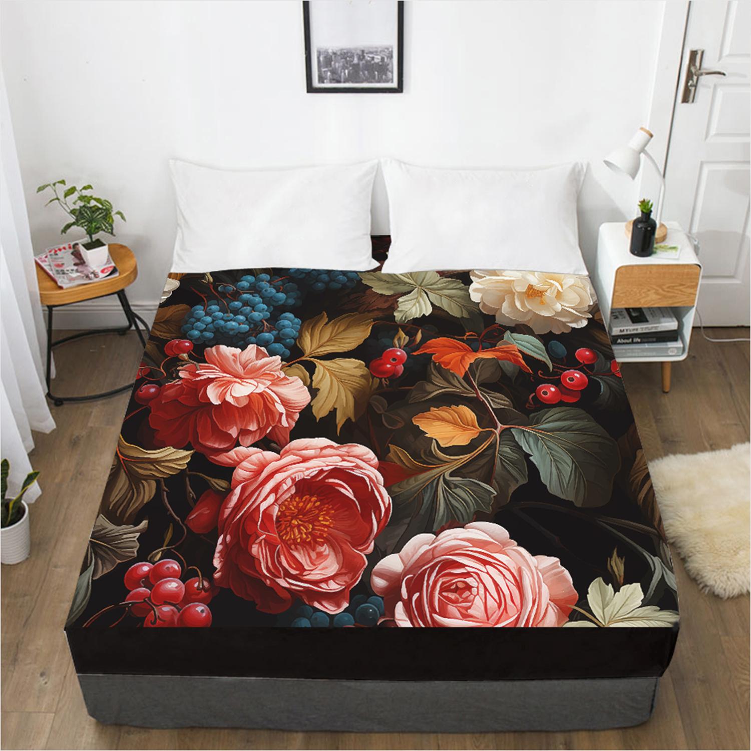 Домашний текстиль Цветы Розы 3D-печать с узором Простыня Наматрасник Резинка Простыня — фото 5