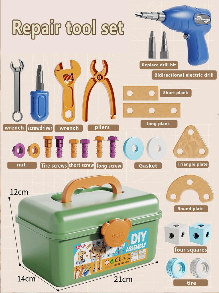 DIY Assembly Engineering Playset for Kids, 126 Pieces Electric Screwdriver, Screws, Plate, Wheel & Tool, Transforming Robot, Chr