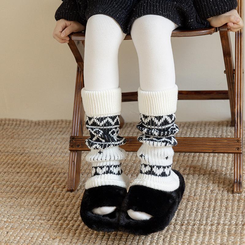 Boots Cotton Children S Socks Maillard Coffee Color Thermal Stacking Socks Bow Retro Thickened Calf Socks One size fits all