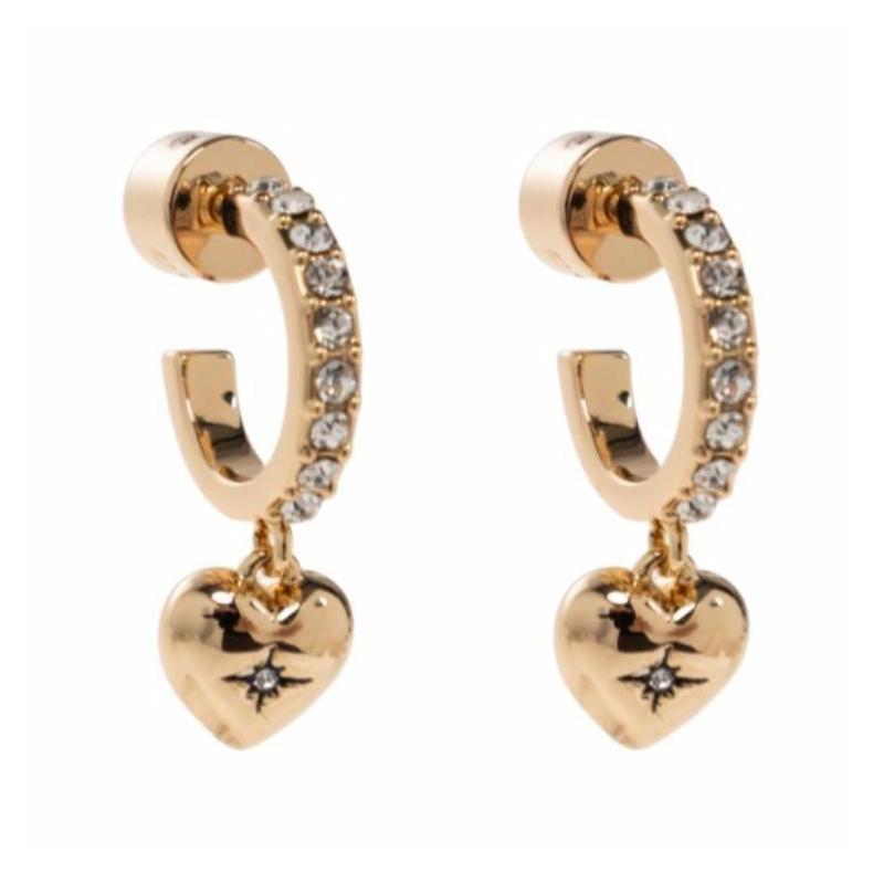 COACH Heart Shape Design Glass Brass Crystal Earrings Women s Gold