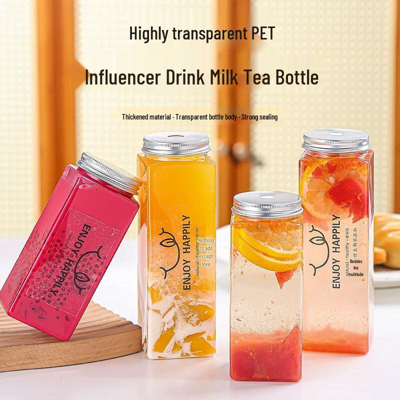 Disposable Rectangular Milk Tea Cups Set (50-Pack)