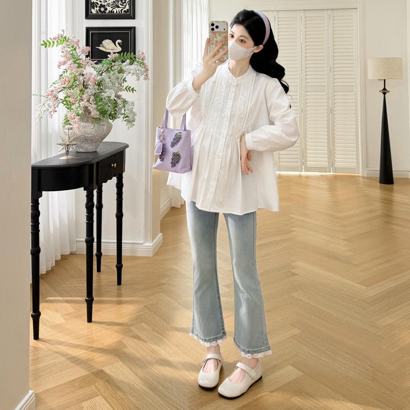 Spring 2026 Embroidered Lace Patchwork Loose Doll Blouse M