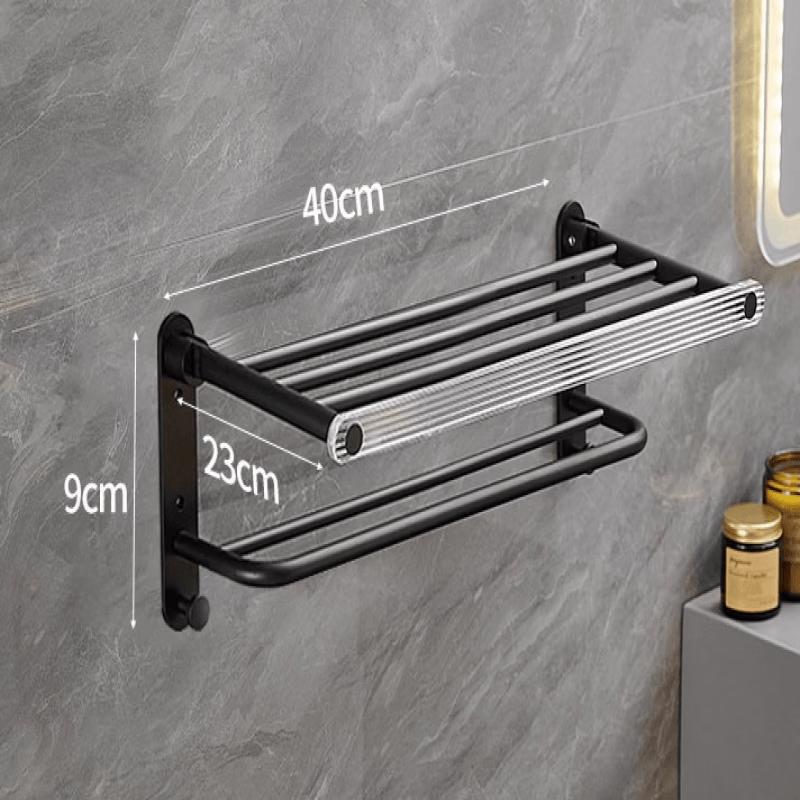 YIXI Black Folding Bathroom Towel & Storage Rack