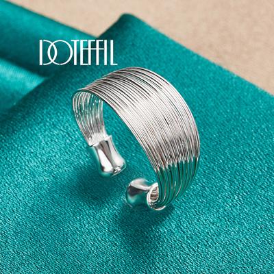 925 Sterling Silver Open Multi Line Ring Fashion Wedding Jewelry