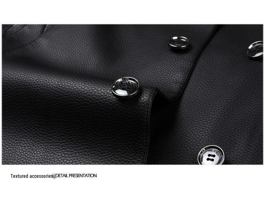 Trench-coat double boutonnage en cuir de mouton pour homme, Mi-mollet, Doublé velours