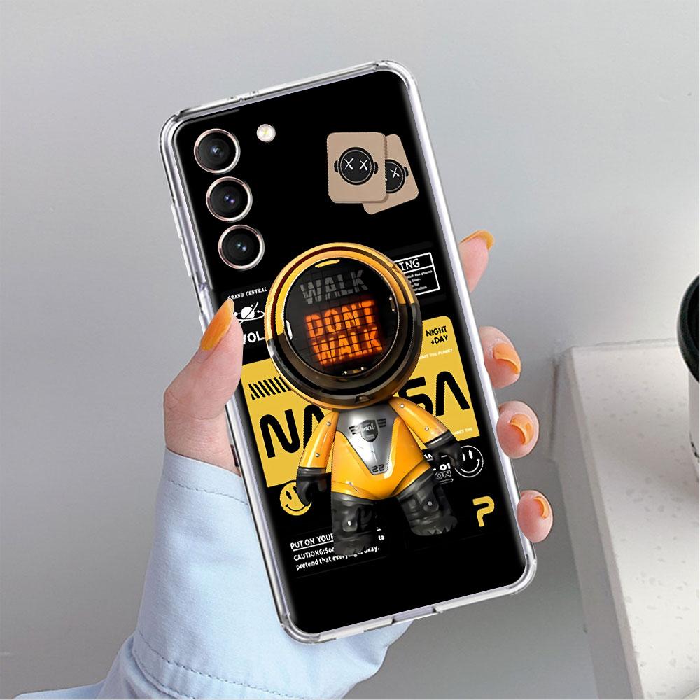 Niedliches Astronauten-Handgelenkband Transparente Hülle für Samsung Galaxy S22 S20 FE S21 S10 S9 Plus Note 20 Ultra 10 Lite Handyhülle