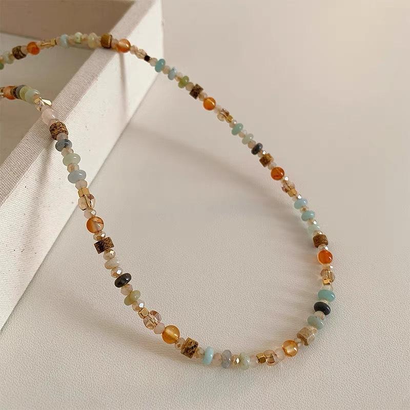 Rice Bead Necklace, Colorful Rice Grain Starry Sky Necklace, Handmade Collarbone Chain, Niche Design, Light Luxury, Multiple Wearing Methods