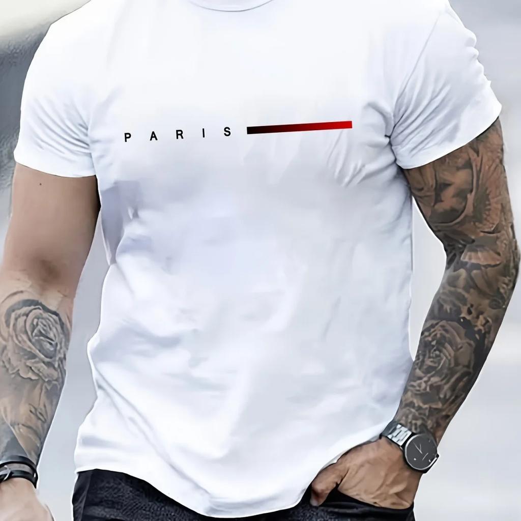 Summer Oversized T Shirt Man Loose Paris Creative Male TShirt Letter Print Casual Slim Round Neck Short Sleeved TShirt Top
