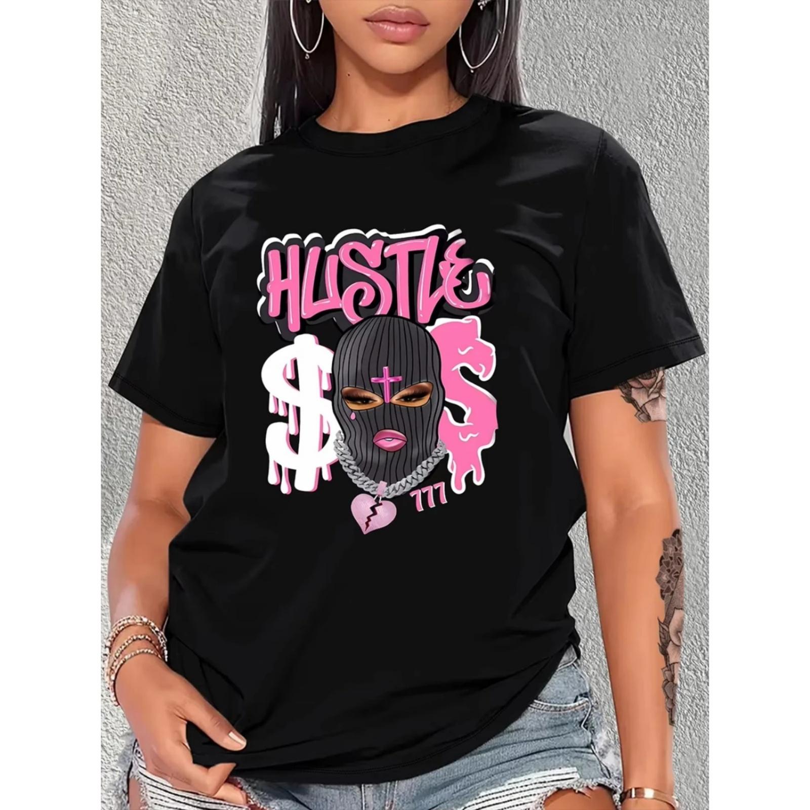 Casual Short-Sleeve Fitness T-Shirt Cross Pattern T-Shirt Women T-Shirt Funny Cartoon Printed T-Shirt Casual Funny Top S