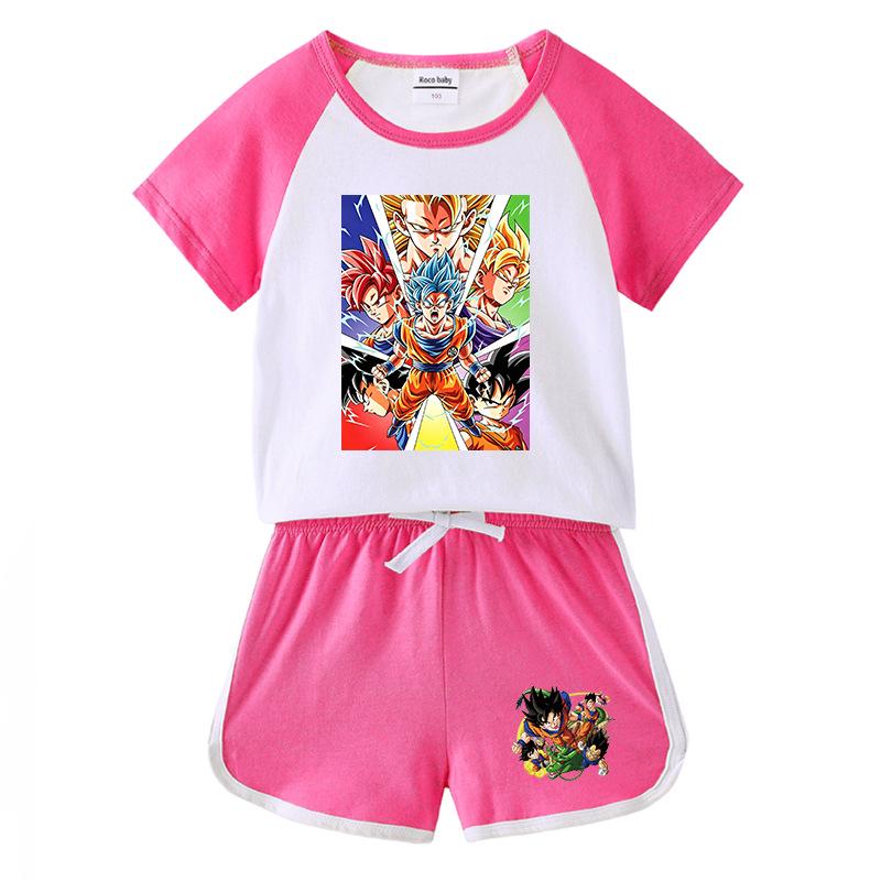 Kids' Summer Sports Two-Piece Set: Color Block T-Shirt & Shorts