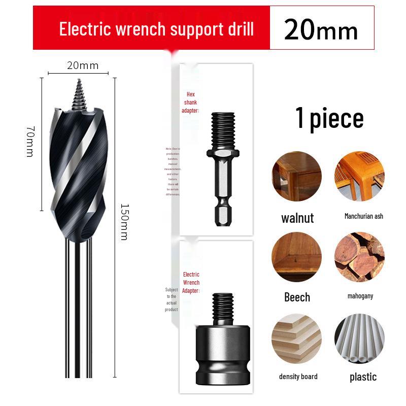 Ruiqi Hex Shank Four-Edge Wood Drill Bit for Door Lock and Drawer Hole Cutting