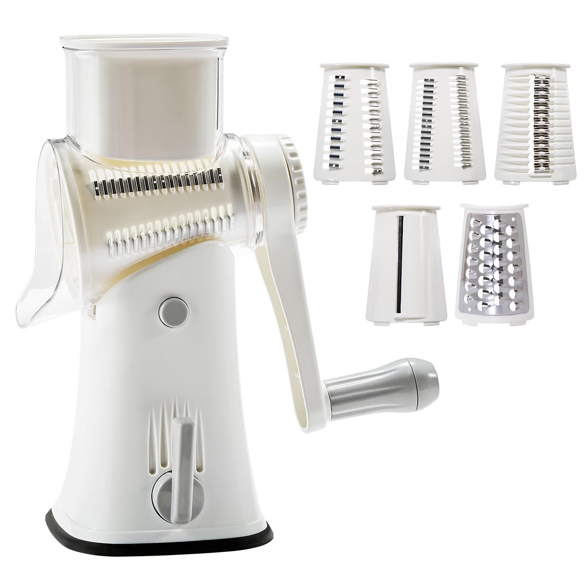 

Bon Furniture Rotary Slicer Vegetable 5 in 1 Multifunction Thin Thin Strip Wave Shape Time White Set, Cutter, Manual, Terter, Slice, Slice, Slice, белый