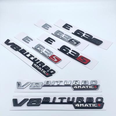 Nálepka 3D lesklá černá písmena E43 E53 E63 E63S V8 Biturbo 4matic ABS pro Mercedes Benz AMG blatník kufru W212 W213