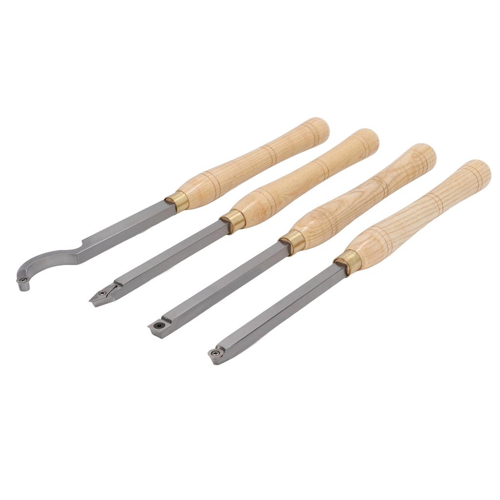 4PCS Lathe Turning Tool Set Removable Wooden Handle Incisive Hard Alloy Steel Lathe Tool for