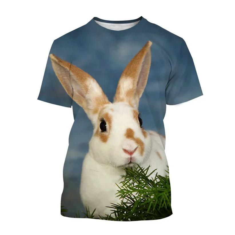 Summer Casual Trends Animal Crew Neck Clothing Fashion Cute Rabbit 3D Printed T-shirt for Men and Women Short Sleeve Big Top T-s
