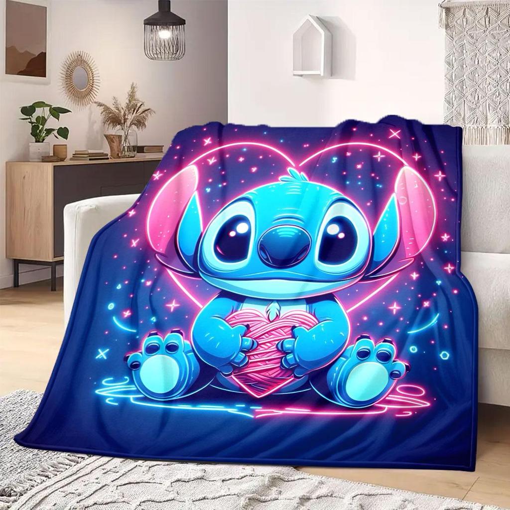 Stitch Cartoon Print Flannel Blanket for Picnics Travel Bedrooms Sofas Beds Chairs Home Decor Style