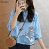 ZANZEA Women Stand Collar Loose Summer Casual Half Sleeve Print Blouse