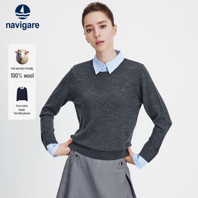 

Navigare Women s Faux Two-Piece 100% Wool Knit Sweater M