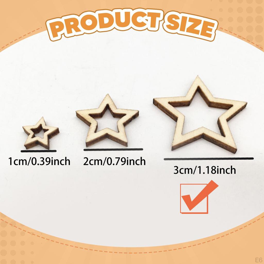 100 Pieces Hollow Star Unfinished Wood Cutouts Multipurpose Hoops for Party