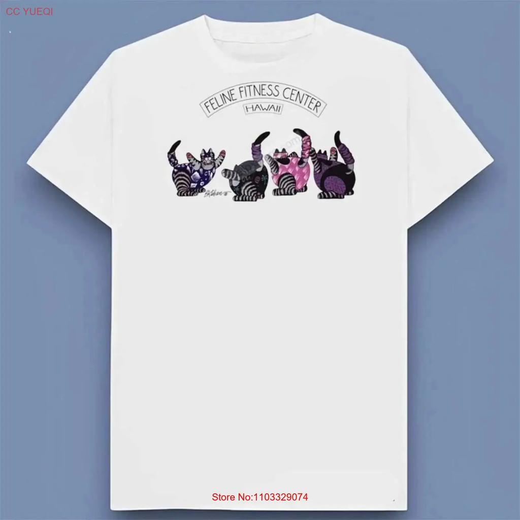 Cat Feline Fitness Center Hawaii Workout T Shirt Size S 5XL vintage Washed Versatile designer clothes Top For Everyday Wear