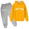 Kids Fashion Hoodie Boy Girl Toddler Pullover 3-12Years NEW YORK USA Letter Print Clothes Casual Top+Trousers 2P Coat Sports Set