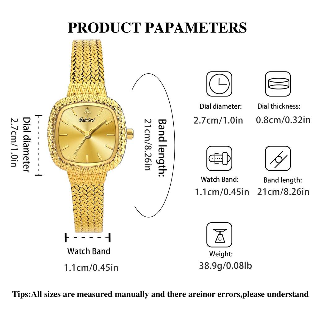 Retro Gold Square Women's Watch Luxury Mesh Bracelet Quartz Wristwatch Elegant Dress Clock for Ladies