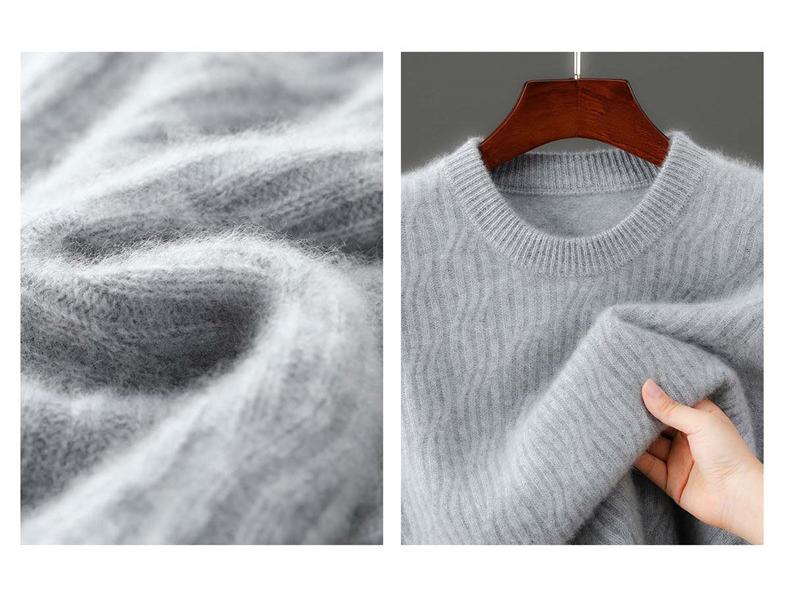 Pánský zimní svetr s kulatým výstřihem ze 100% čisté vlny - Jednobarevný kašmírový svetr, Ležérní obchodní pletený základní vrstva
